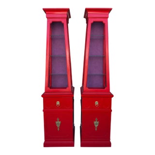 Pair of Vibrant Red & Aubergine Spanish Revival Style Curios For Sale