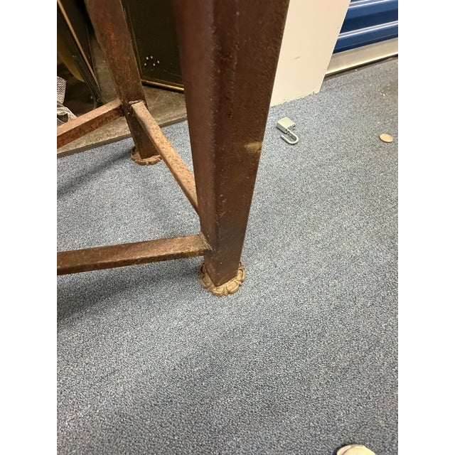 Brass Vintage Brass & Glass Console Table – Ornate Metal Base With Floral Medallion Detail For Sale - Image 8 of 10
