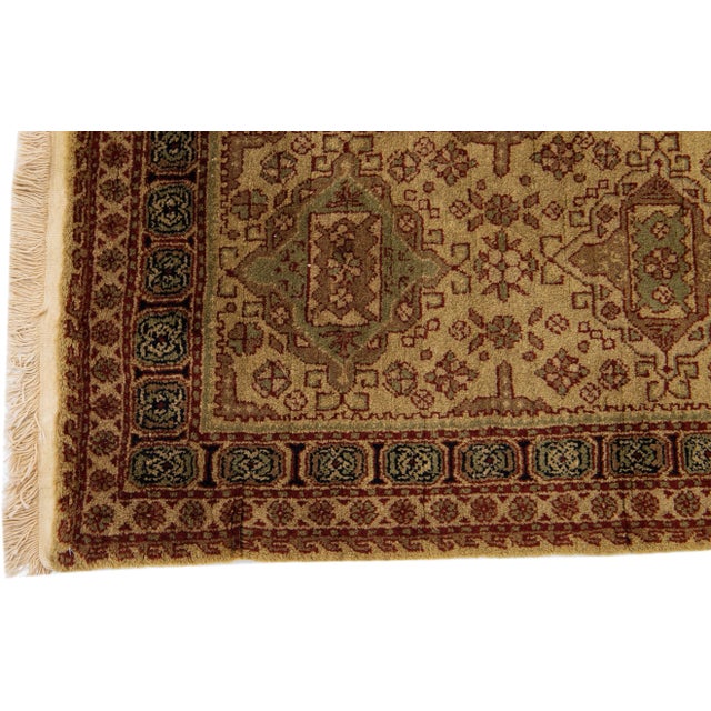 Modern 1920s Allover Modern Tabriz Style Handmade Sacetter Wool Rug InTan For Sale - Image 3 of 7