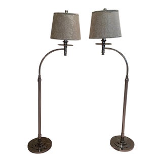 Modern Chapman Polished-Metal Swivel Arc Floor/Reading Lamp - Pair For Sale