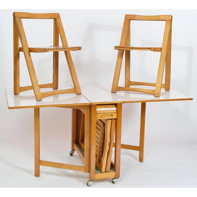 1970s Mid-Century Modern Compact Drop-Leaf Dining Table With 4 Chairs - Set of 5 For Sale In Miami - Image 6 of 16