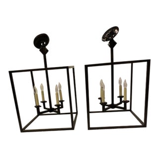 Visual Comfort Aged Iron Lantern Chandeliers - a Pair For Sale