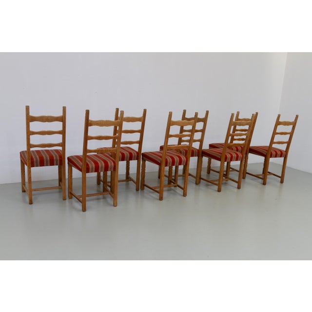 Vintage Danish Brutalist Oak Ladder Back Dining Chairs, 1960s, Set of 8 For Sale - Image 12 of 18