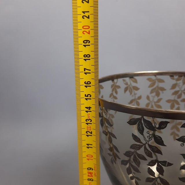 Vintage Fume Murano Glass Vase Centerpiece Cup with Silver Leaves, 1950s For Sale - Image 14 of 16