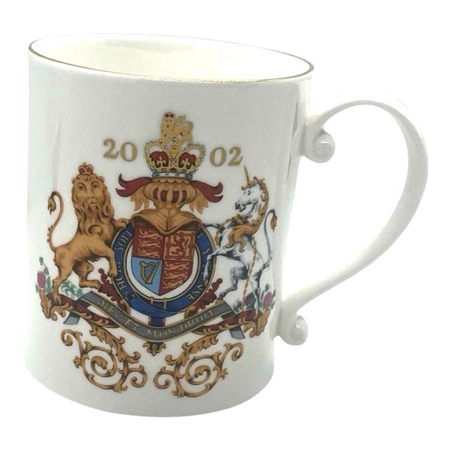 2002 Royal Jubilee Coffee/Tea Cup, English Fine Bone China, "God Save the Queen" For Sale