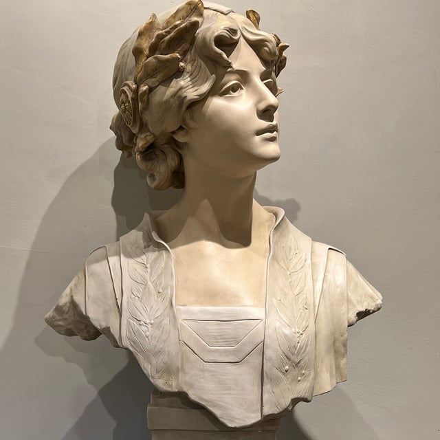 An impressive german art nouveau painted plaster bust of sappho, the celebrated ancient greek poet, after h. L. Bläsche,...