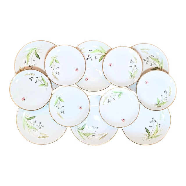 Gold Rimmed Wildflower Plates- Set of 12 For Sale