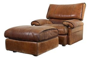 Vintage 1970's Attributed to Roche Bobois Leather Lounge Chair With Ottoman Attributed