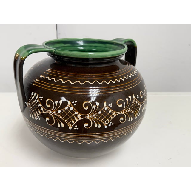 Traditional Hungarian Folk Art Double-Handled Pottery Vessel, Vintage For Sale - Image 3 of 12