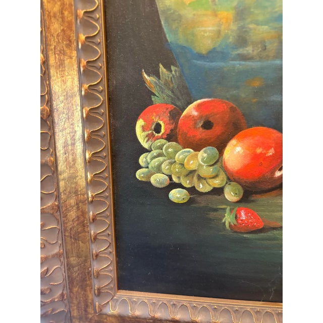 Vintage Oil on Canvas Still Life With Vessel and Fruit For Sale In Savannah - Image 6 of 10