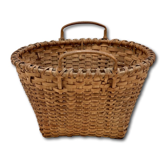 Excellent Smaller 10 Inch Size Antique American Hand Woven Ash Splint Berry Basket With Nice Patina - Late 19th Century For Sale - Image 15 of 18