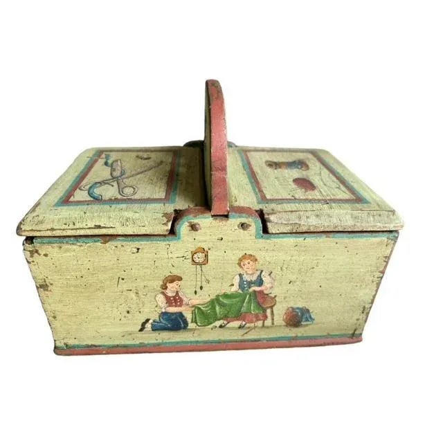 Rustic European Early 1900s Painted Sewing Box Mountain Chalet Decor For Sale - Image 3 of 11