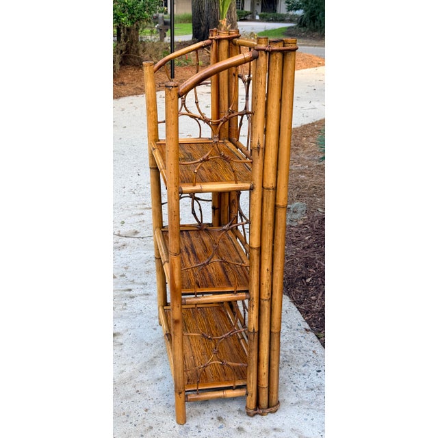 1960s Vintage Burnt Bamboo Folding Shelf For Sale - Image 5 of 14