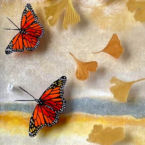 Kathleen Kane-Murrell, Mixed Media Abstract Butterflies Diptych, "Traveling Time" 2025 For Sale - Image 4 of 4