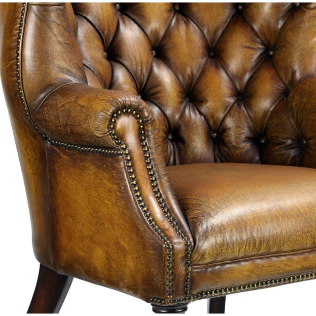 Matthew Izzo Home English Leather Wingback Tufted Library Chair For Sale - Image 4 of 5