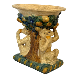 Vintage Majolica Monkeys Under a Fruit Tree Ceramic Cachepot/ Planter