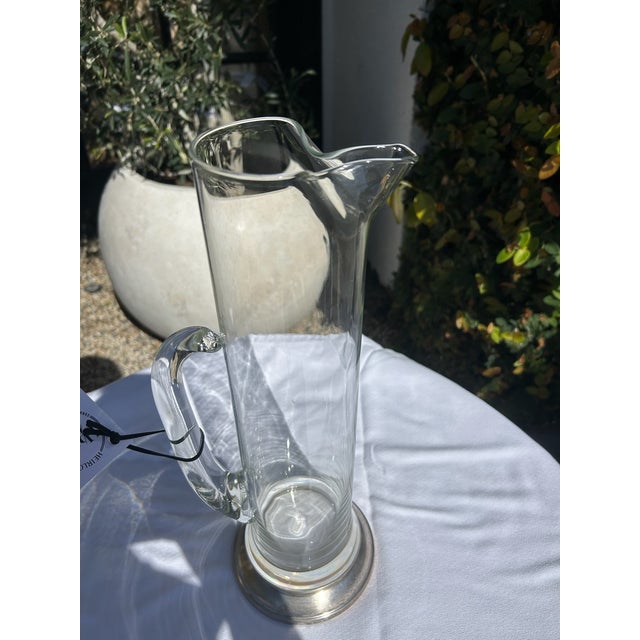 Vintage Tall Clear Glass Pitcher With Silver Plate Base For Sale - Image 12 of 14