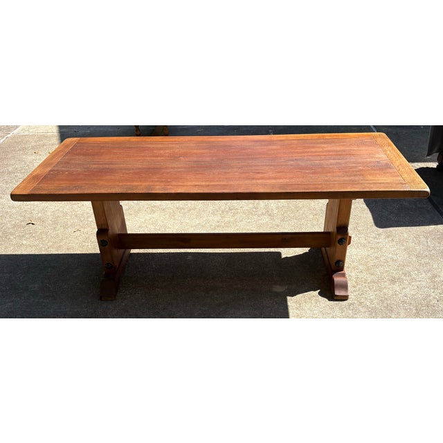French Country Trestle Farm Dining Table For Sale - Image 4 of 10