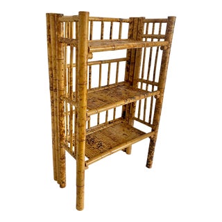 Mid-Century Modern Tortoiseshell Bamboo & Cane 3 Tier Shelf For Sale