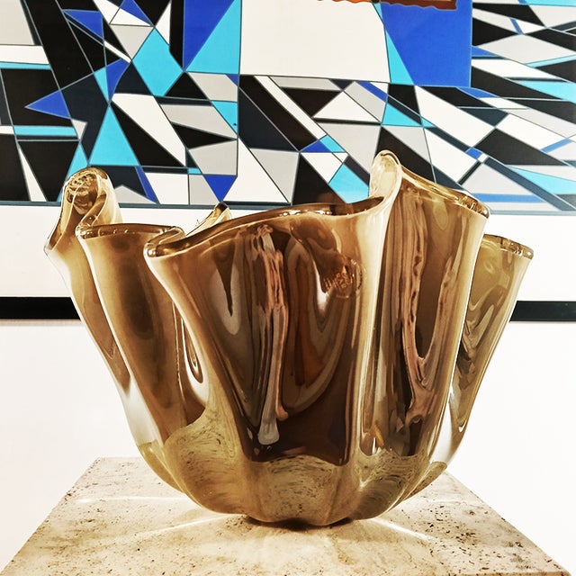 Big Jacketed Fazzoletto Vase in Murano Glass. Stunning Glossy light Bronze color with Transparent coating. The Vase is in...