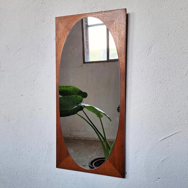 Mid-Century Wall Mirror with Wooden Frame, 1950s For Sale - Image 4 of 5