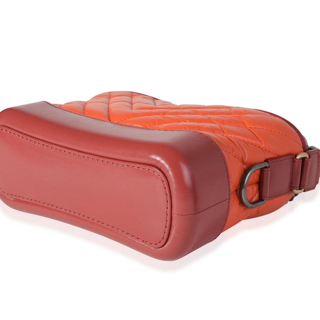 Animal Skin Orange & Red Aged Calfskin Chevron Quilted Small Gabrielle Hobo For Sale - Image 7 of 8