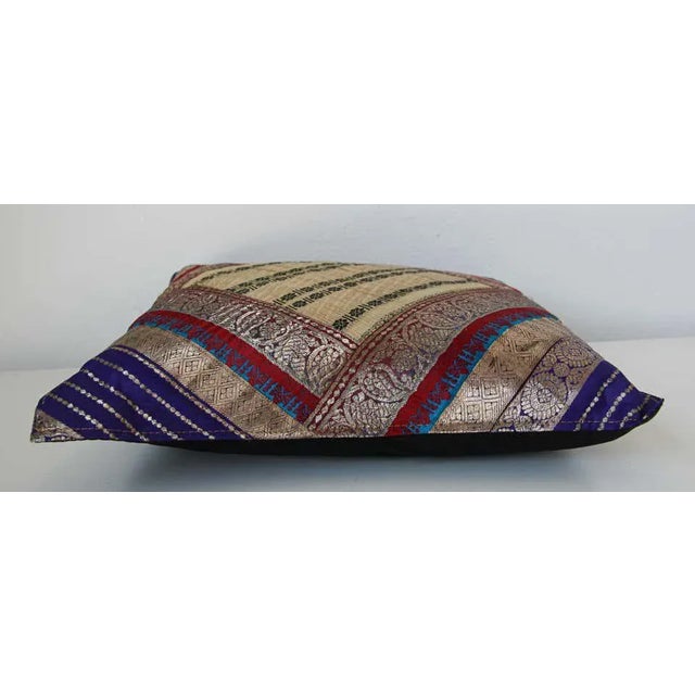 Decorative Throw Silk Pillow Made From Vintage Sari Borders, India For Sale - Image 10 of 13