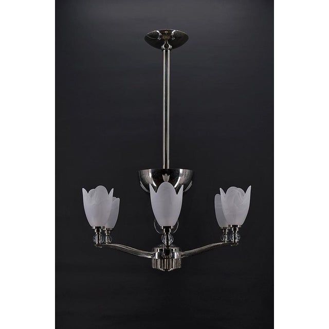 Art Deco Modernist Chrome Chandelier, France, 1930s For Sale - Image 4 of 18