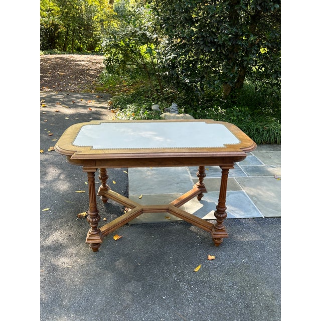 Antique Writing Table With Leather Top For Sale - Image 11 of 11