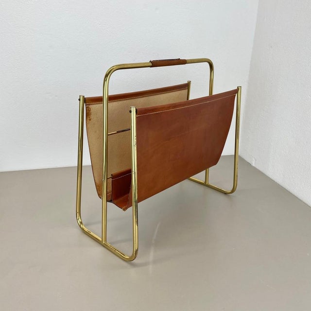 Brass and Leather Model 274 Magazine Holder from Carl Auböck, Austria, 1950s For Sale - Image 3 of 18