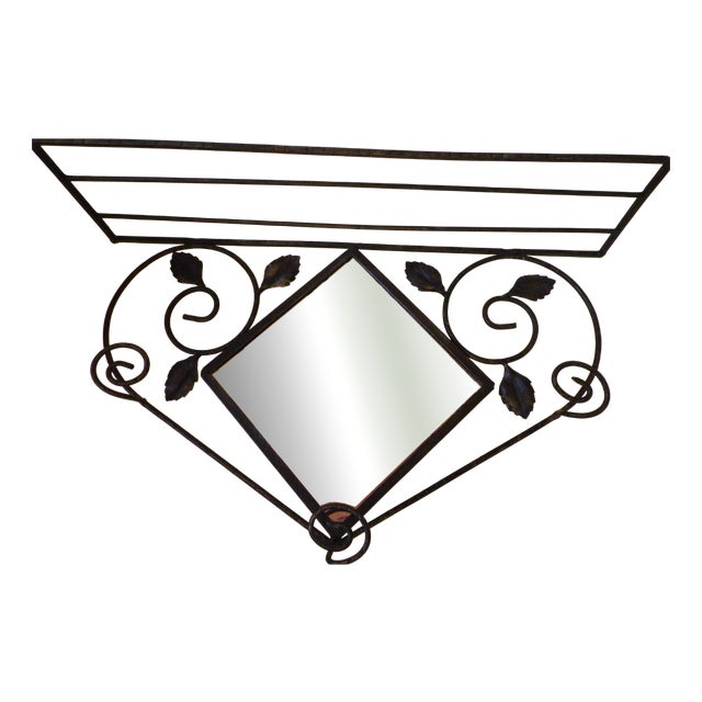 Wall-Mounted Coat Rack with Three Hooks and Central Mirror, 1960s For Sale