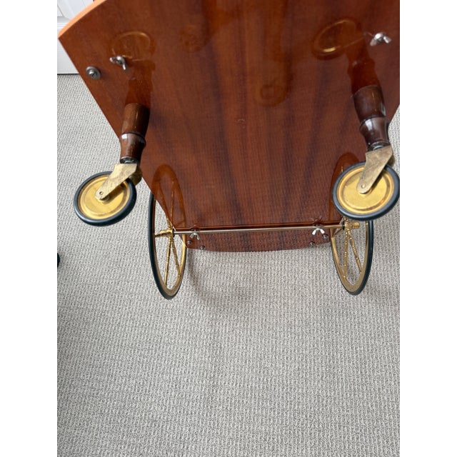 1960s Vintage Bar Cart Inlaid Marquetry Hollywood Regency Italian Tea Italy Folding Leaf For Sale - Image 11 of 15