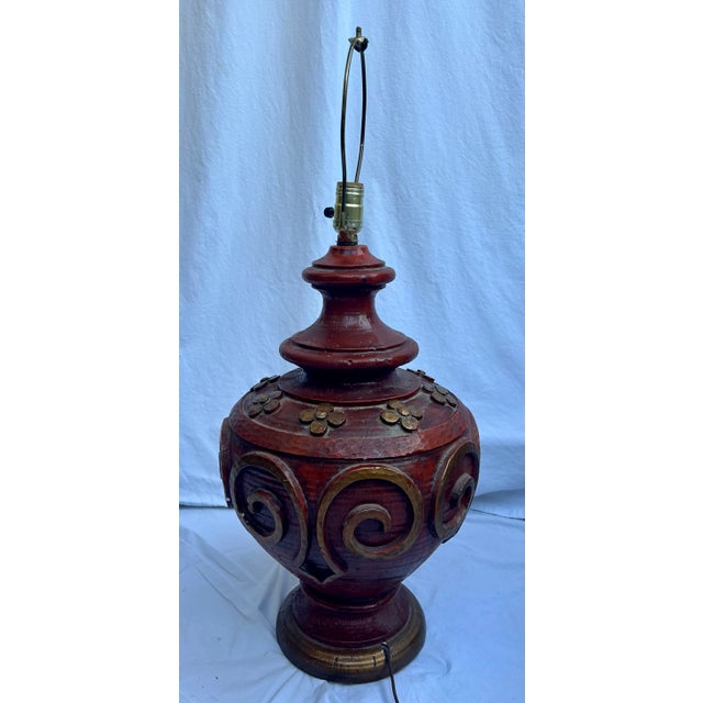 This mid-twentieth century table lamp was inspired by the Italian design of Zaccagnini Ming Pottery.. The heavy plaster...