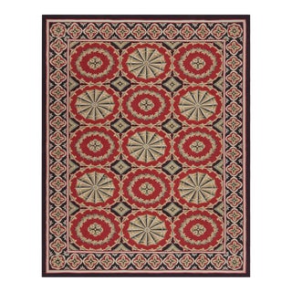 Rug & Kilim’s Aubusson Style Rug With Red and Gray Floral Medallions For Sale