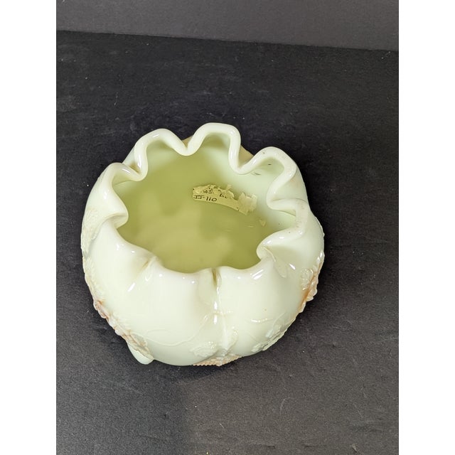 Antique Uranium Custard Glass, Northwood Fine Cut Roses Rose Bowl, With Nutmeg Stain, Glows, 1908 For Sale - Image 9 of 11