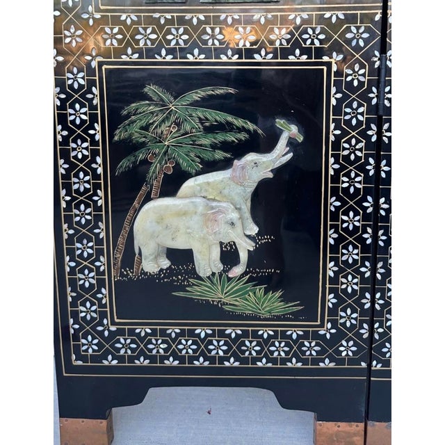Black Rare Large 6 Panel Chinese Wild Horses Abalone & Hardstone Inlaid Folding Screen Rare For Sale - Image 8 of 18