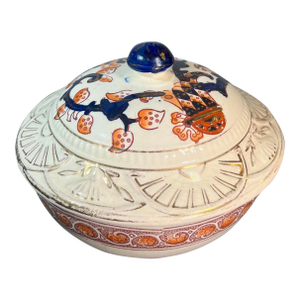 Antique Gaudy Welsh Lidded Pottery Bowl