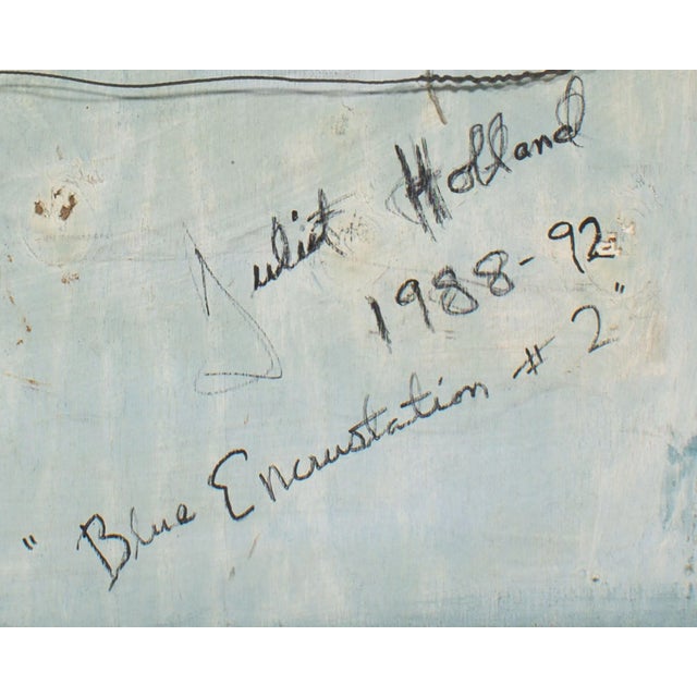 Wood Signed 1988-92 “Blue Encrustation #2” Mixed Media Wall Assemblage by Juliet Holland For Sale - Image 7 of 8