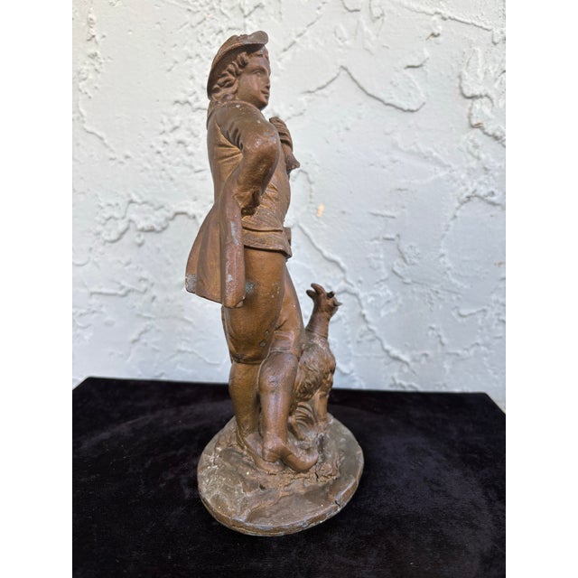 French Country Early 20th Century French-Style Shepherd & Goat Bronze-Patina Sculpture For Sale - Image 3 of 9