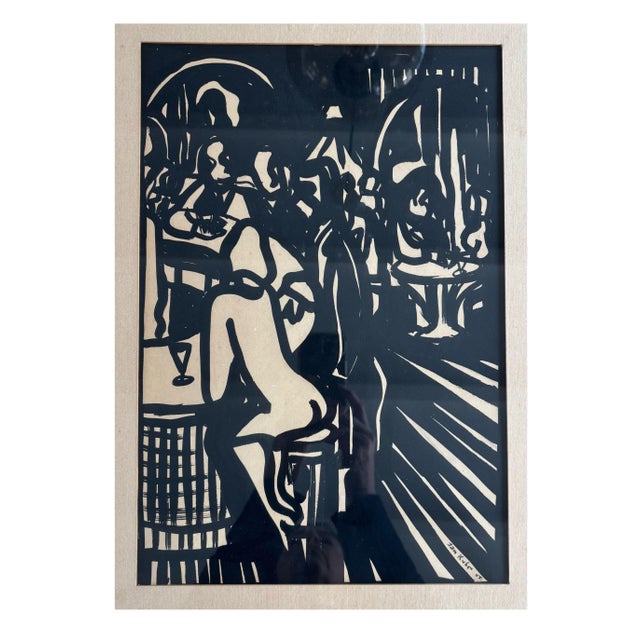 1950s Jan Kuhr, Figurative Composition, 1955, Linocut, Framed For Sale - Image 5 of 8