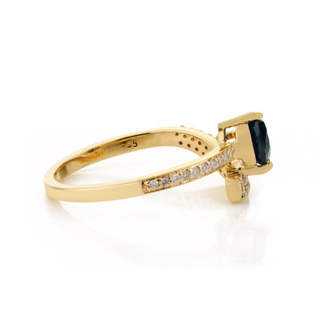 Metal Luxury 1.12ct Blue Sapphire & Diamond Statement Ring Size 6.5 in 14k Gold For Sale - Image 7 of 16