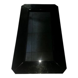 Transitional A&x Manor Black Crocodile Lacquer Glass Coffee Table For Sale