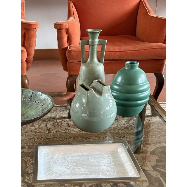 1970s Mid-Century Modern Green Spherical Ceramic Vase from Franco Bucci, Italy, 1970s For Sale - Image 5 of 14