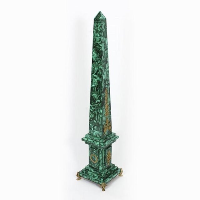 Vintage Monumental Ormolu Mounted Malachite Obelisks on Stands, 1920s, Set of 4 For Sale - Image 12 of 18
