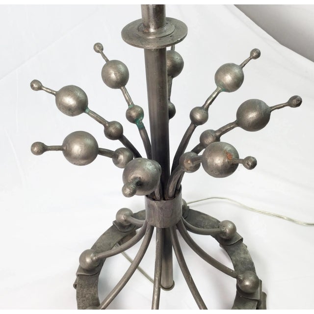 Silver Postmodern Silvered and Aged Metal Table Lamps - A Pair For Sale - Image 8 of 10