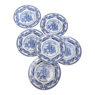 1970s Victorian Spode Christmas Plate “Gathering Mistletoe” - Set of 6 For Sale