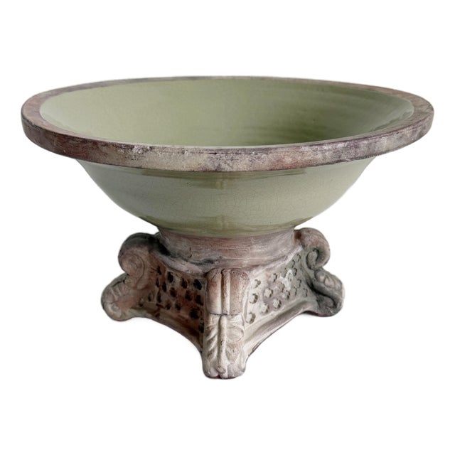 Vintage Italianate Terracotta & Celadon Glazed Pedestal Bowl For Sale
