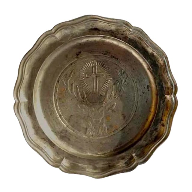 Jagermeister Advertising Liquor Pewter Plate, 1950s For Sale