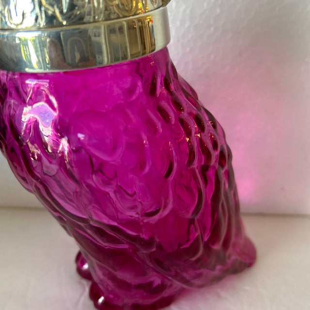 Antique Claret Wine Decanter/ Carafe of Red Raspberry Glass and Silver Plate Cockatoo Design, England For Sale - Image 4 of 12