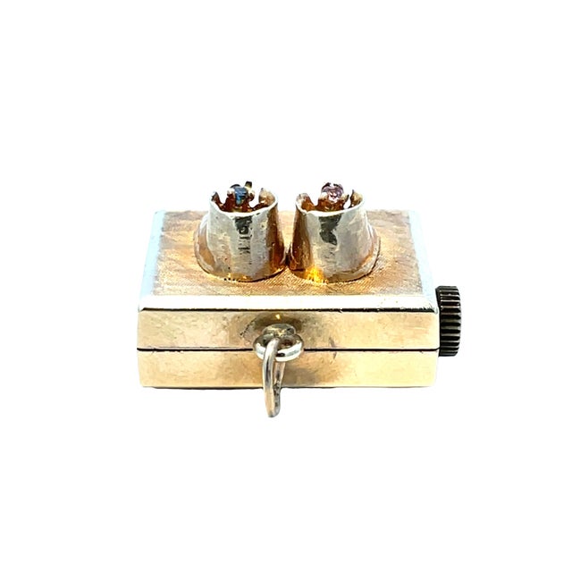 Modern Vintage 14k Gold Music Box Charm Pendant With Baby Shoe Design For Sale - Image 3 of 5